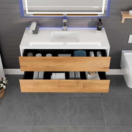 Vienna 48 in. Oak Wall Mount Single Sink Bath Vanity with Acrylic Top and Integrated Sink