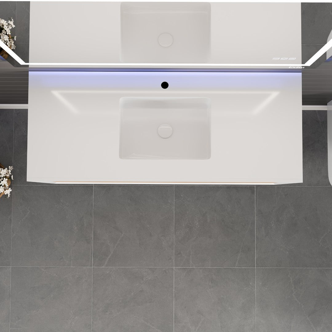 Vienna 48 in. Oak Wall Mount Single Sink Bath Vanity with Acrylic Top and Integrated Sink