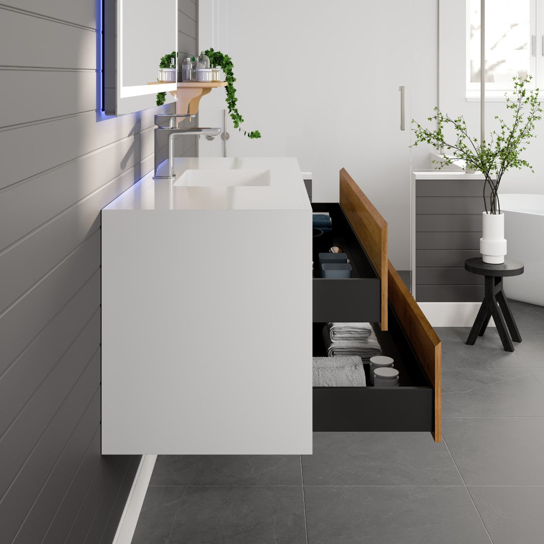 Vienna 48 in. Oak Wall Mount Single Sink Bath Vanity with Acrylic Top and Integrated Sink