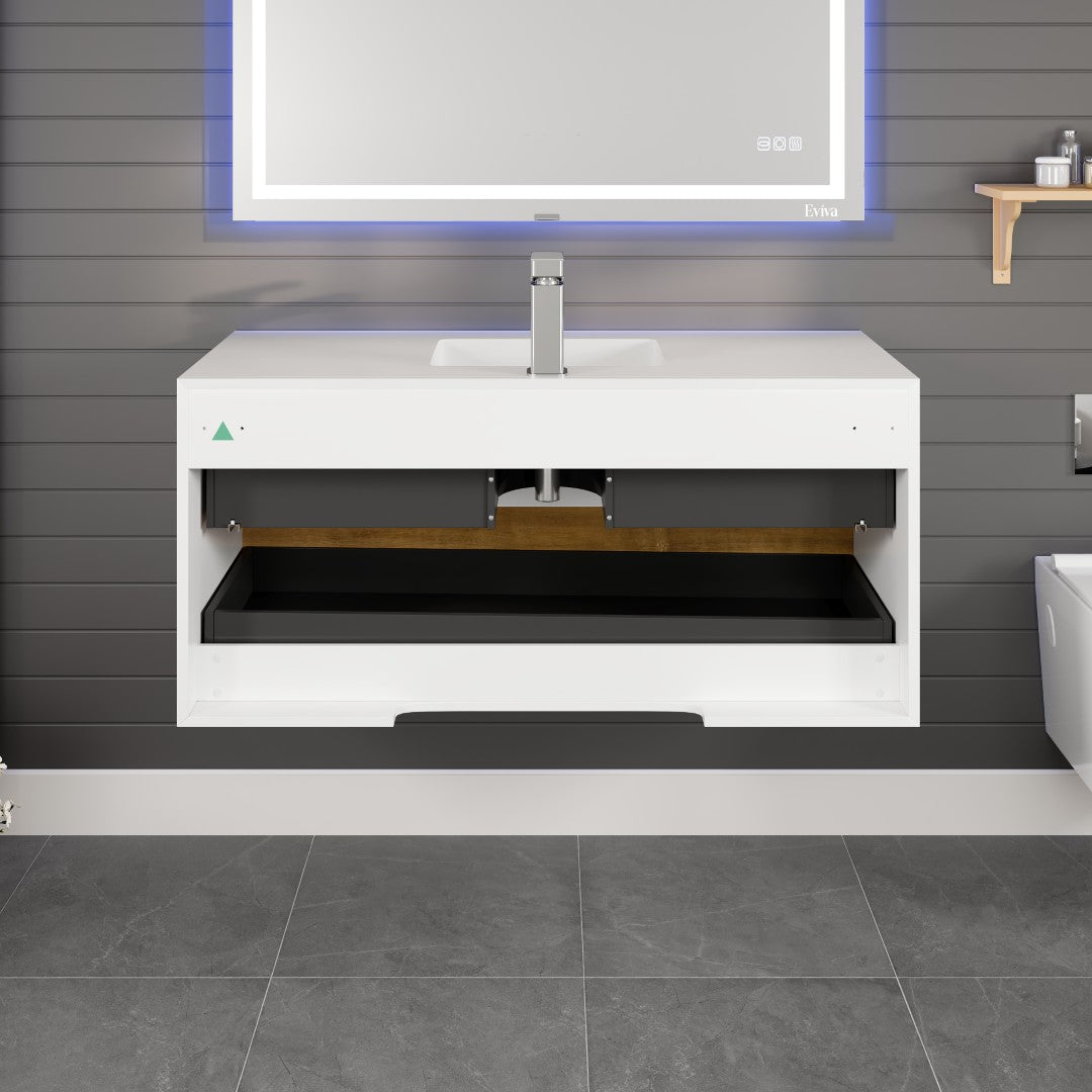 Vienna 48 in. Oak Wall Mount Single Sink Bath Vanity with Acrylic Top and Integrated Sink