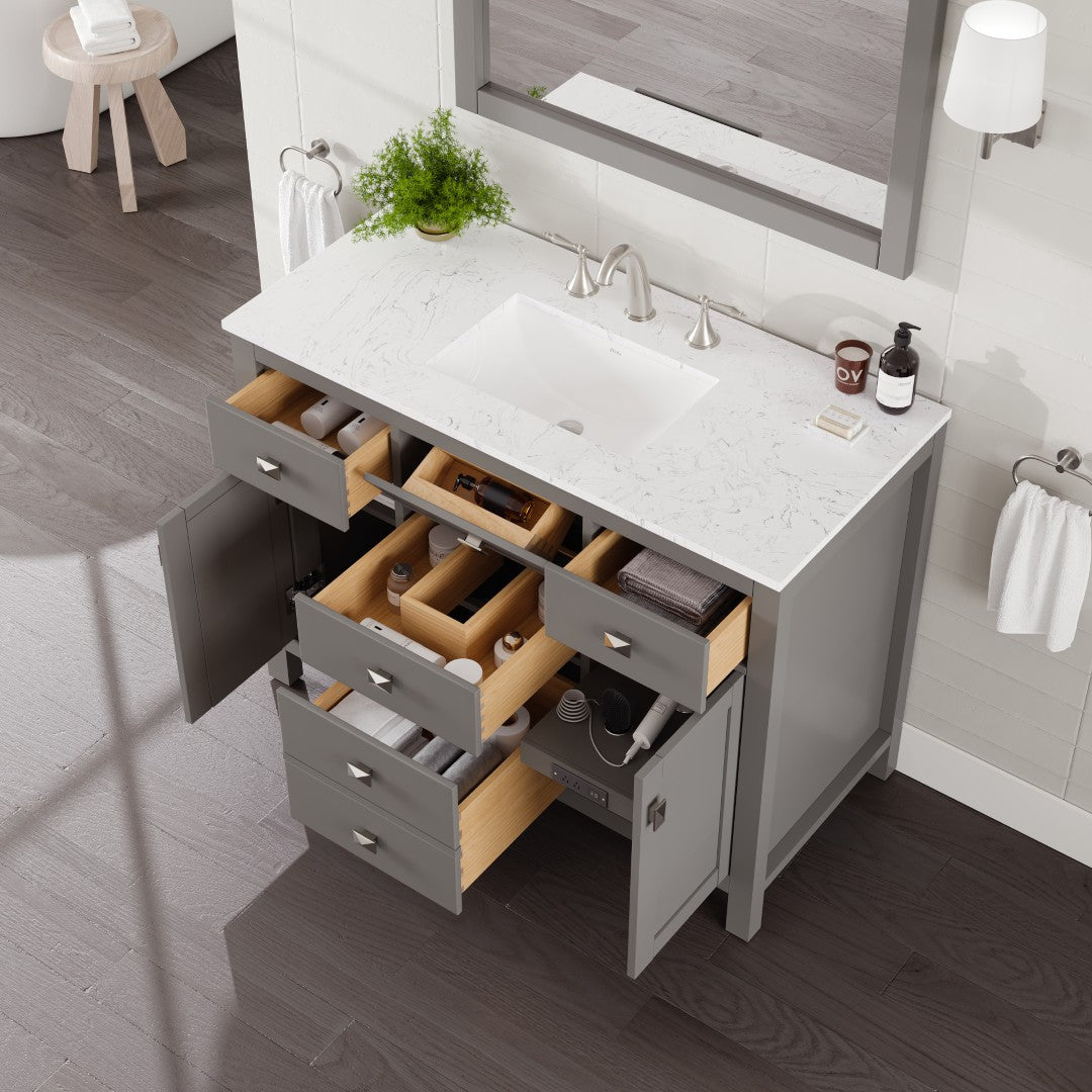 Artemis 42 in. Gray Single Sink Bath Vanity with Engineered Stone Top and Undermount Porcelain Sink