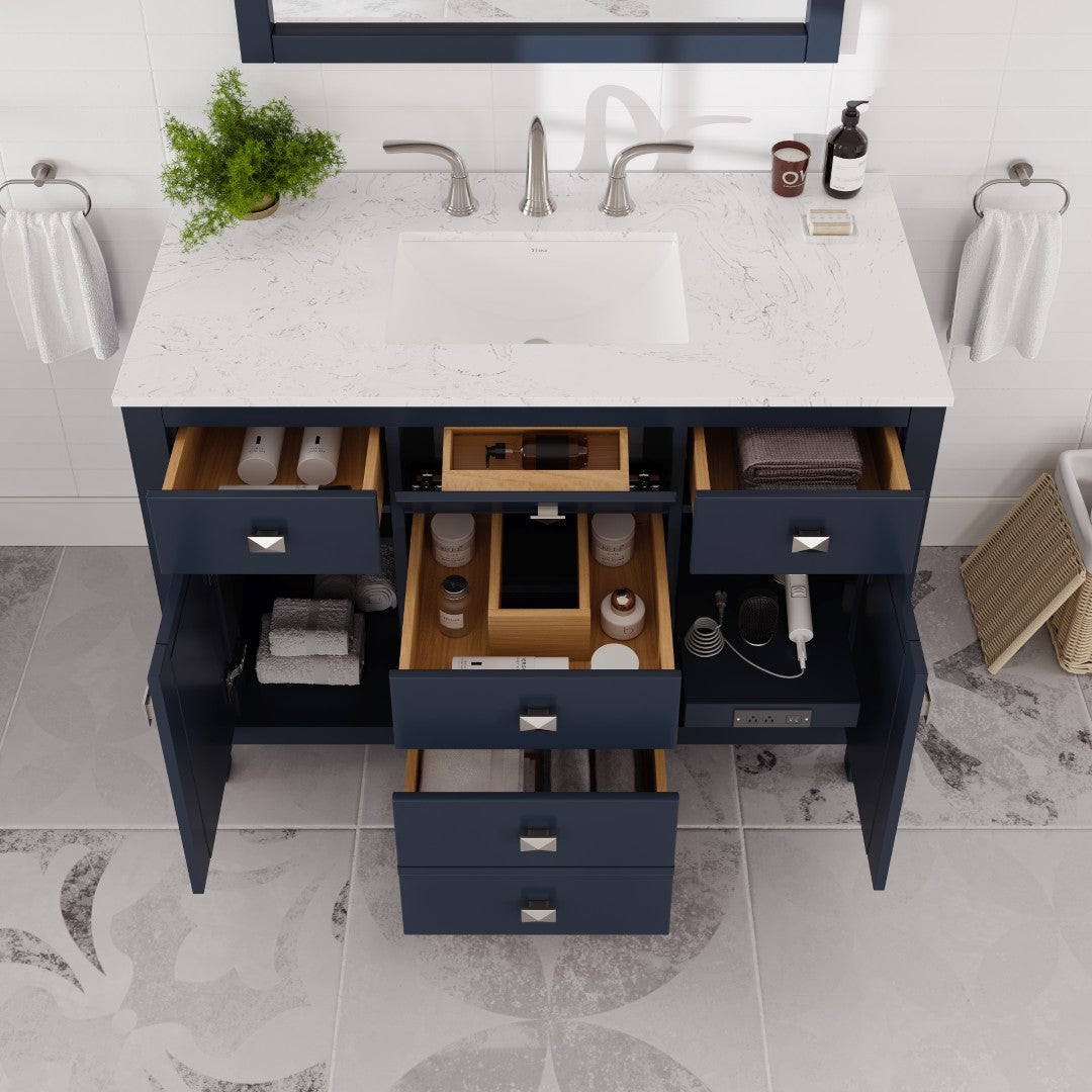 Artemis 42 in. Blue Single Sink Bath Vanity with Engineered Stone Top and Undermount Porcelain Sink