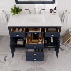 Artemis 42 in. Blue Single Sink Bath Vanity with Engineered Stone Top and Undermount Porcelain Sink