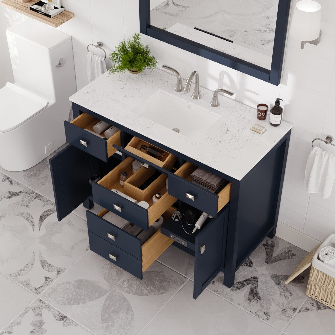 Artemis 42 in. Blue Single Sink Bath Vanity with Engineered Stone Top and Undermount Porcelain Sink