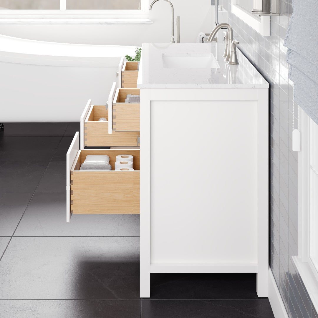 Artemis 48 in. White Single Sink Bath Vanity with Engineered Stone Top and Undermount Porcelain Sink