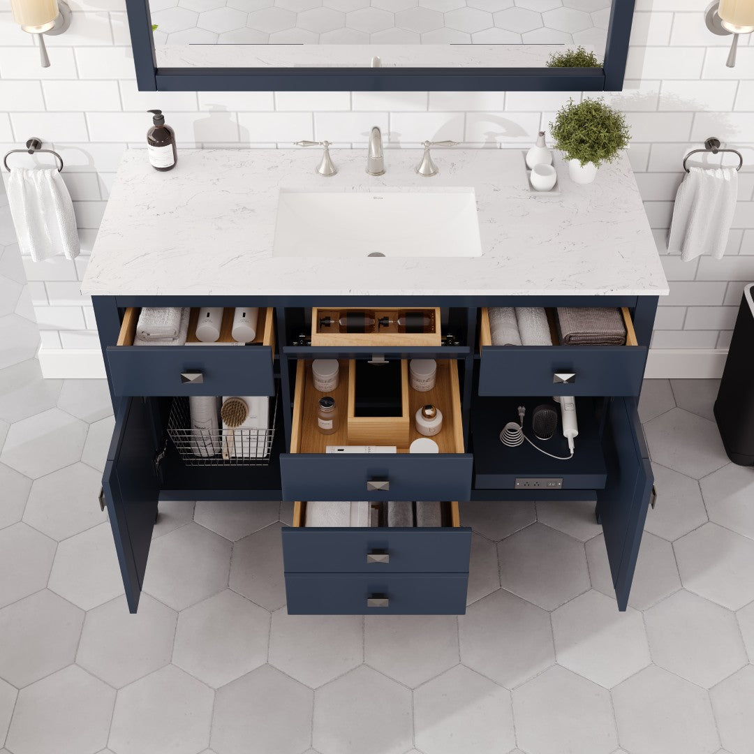 Artemis 48 in. Blue Single Sink Bath Vanity with Engineered Stone Top and Undermount Porcelain Sink