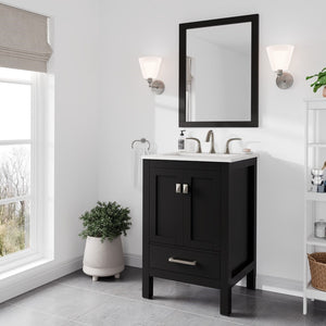 Aberdeen 24 in. Espresso Single Sink Bath Vanity with Carrara Quartz Top and Undermount Porcelain Sink