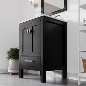 Aberdeen 24 in. Espresso Single Sink Bath Vanity with Carrara Quartz Top and Undermount Porcelain Sink