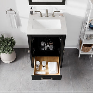 Aberdeen 24 in. Espresso Single Sink Bath Vanity with Carrara Quartz Top and Undermount Porcelain Sink