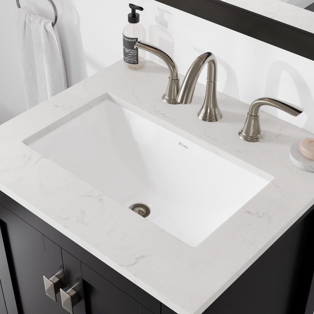 Aberdeen 24 in. Espresso Single Sink Bath Vanity with Carrara Quartz Top and Undermount Porcelain Sink