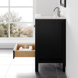 Aberdeen 24 in. Espresso Single Sink Bath Vanity with Carrara Quartz Top and Undermount Porcelain Sink