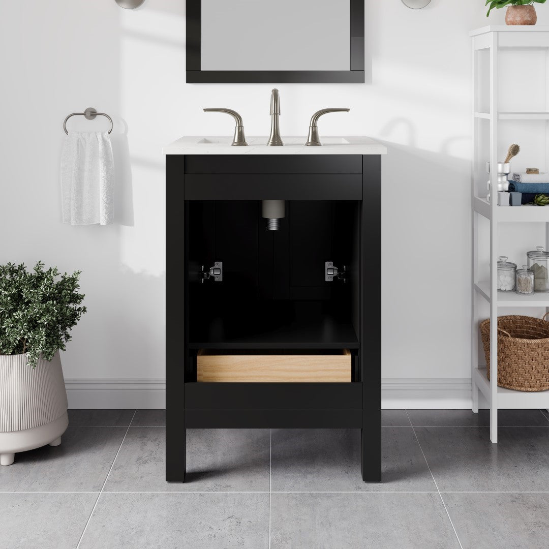 Aberdeen 24 in. Espresso Single Sink Bath Vanity with Carrara Quartz Top and Undermount Porcelain Sink