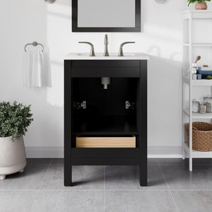Aberdeen 24 in. Espresso Single Sink Bath Vanity with Carrara Quartz Top and Undermount Porcelain Sink