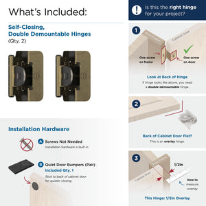 Amerock Double Demountable Cabinet Hinge 1/2 inch (13 mm) Overlay Hinge Burnished Brass 2 Pack Self-Closing Hinge Cabinet Door Hinge