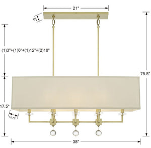 Paxton 8 Light Aged Brass Linear Chandelier 8109-AG