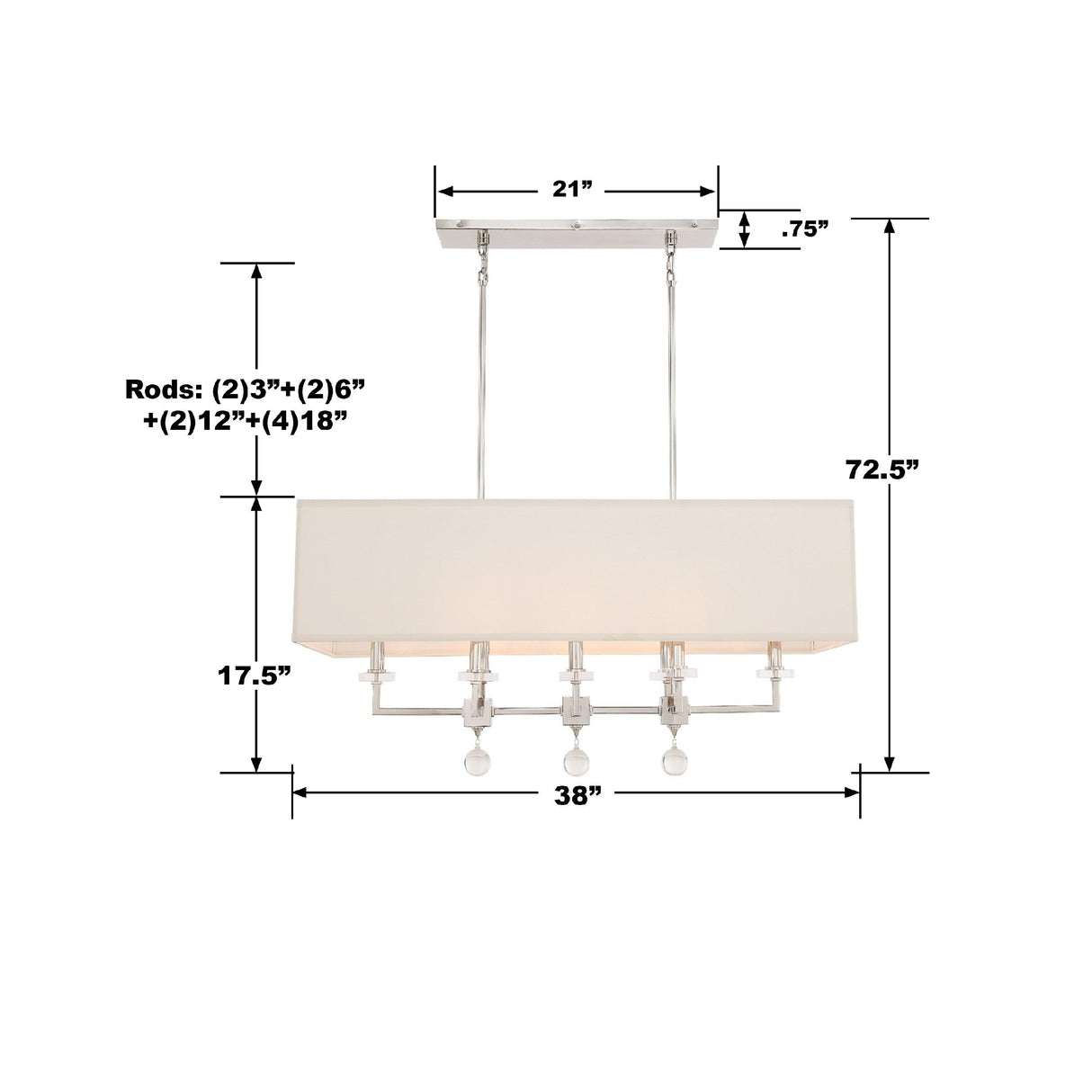 Paxton 8 Light Aged Brass Linear Chandelier 8109-AG