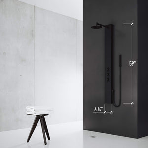 VIGO 20" W x 59" H Ellington 4-Jet Matte Black Shower Panel, Thermostatic, Volume, Dual Function Control Type and Handheld Showerhead - VG08013MB