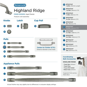Amerock Cabinet Pull Aged Pewter 3-3/4 inch (96 mm) Center to Center Highland Ridge 1 Pack Drawer Pull Drawer Handle Cabinet Hardware