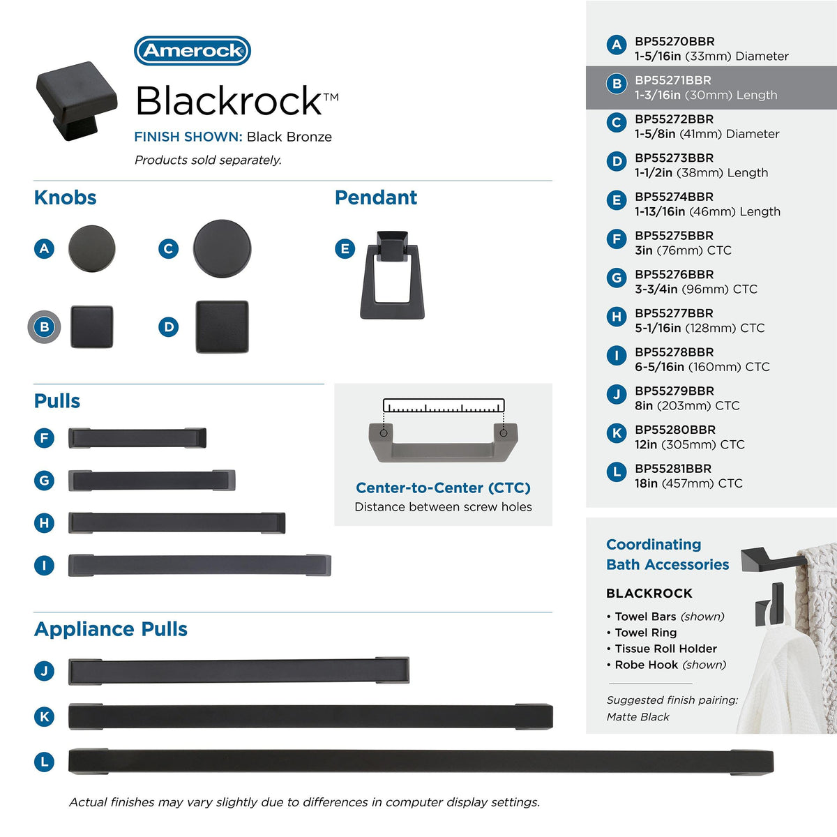 Amerock Cabinet Knob Black Bronze 1-3/16 inch (30 mm) Length Blackrock 1 Pack Drawer Knob Cabinet Hardware