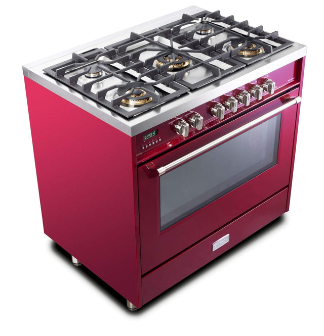 Verona VDFSGE365BU Designer 36" Dual Fuel Single Oven Range - Burgundy