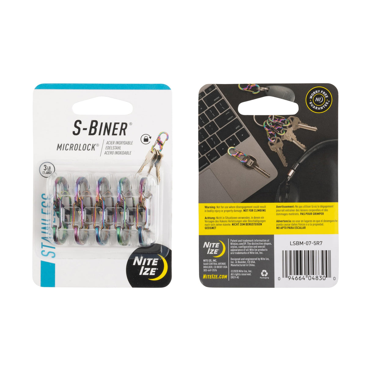 Nite Ize S-Biner MicroLock Aluminum, Locking Keychain Carabiner, 5 Pack, Assorted Colors