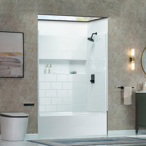 New England Home Goods 60” x 32” Four-Piece Direct-to-Stud Alcove Tub Surround with Left-Drain Hole Soaking Bathtub Combo in White