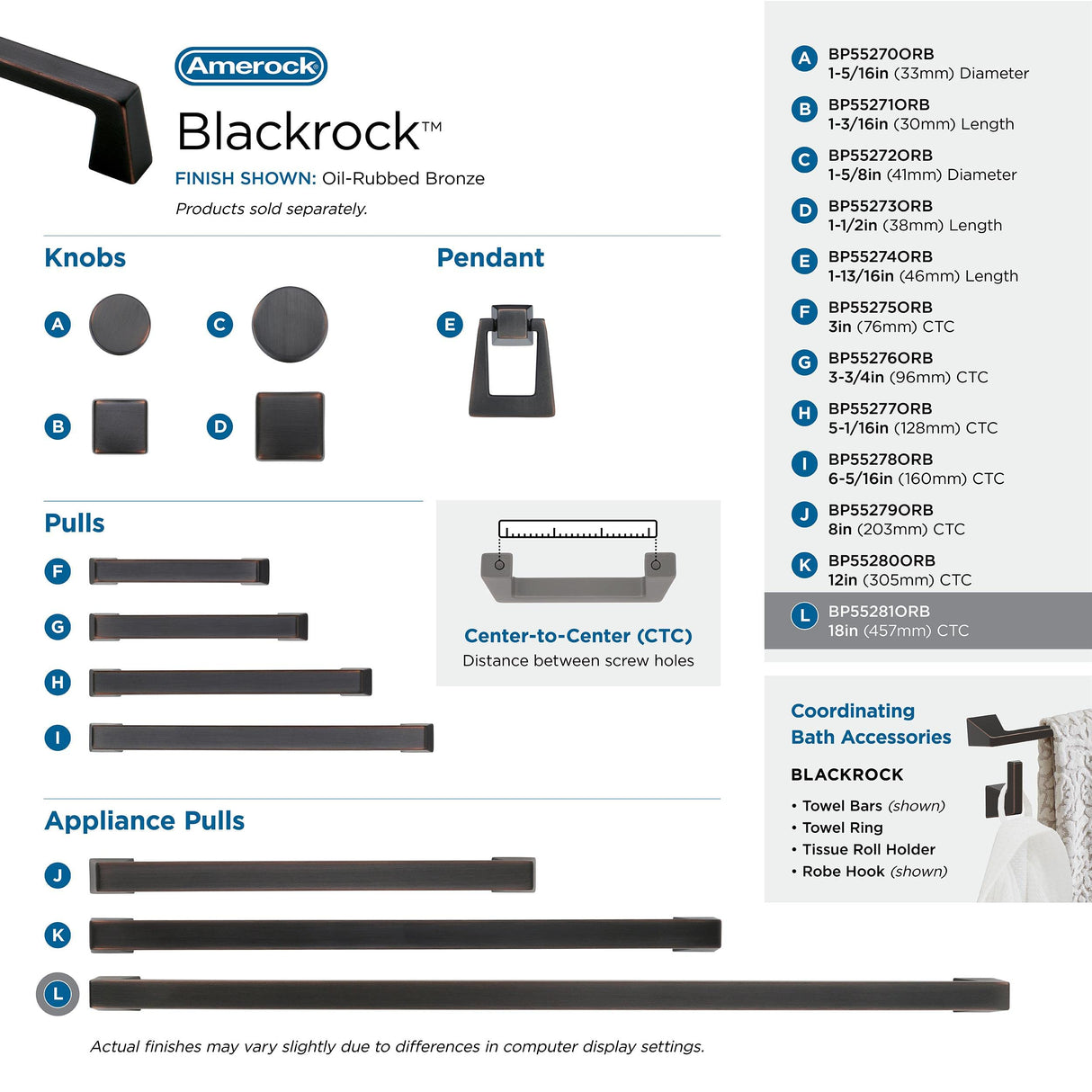 Amerock Appliance Pull Oil Rubbed Bronze 18 inch (457 mm) Center to Center Blackrock 1 Pack Drawer Pull Drawer Handle Cabinet Hardware