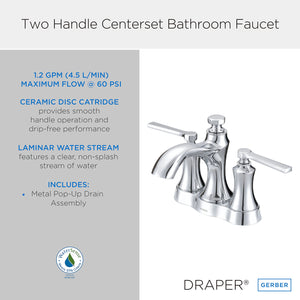 Gerber D307028 Chrome Draper Two Handle Centerset Lavatory Faucet