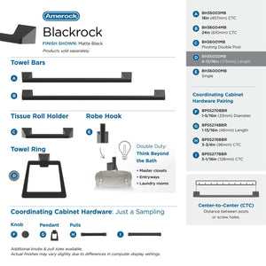 Amerock BH36002MB Matte Black Towel Bar 6-13/16 in (173 mm) Length Towel Holder Blackrock Hand Towel Holder for Bathroom Wall Small Kitchen Towel Holder Bath Accessories