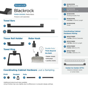 Amerock BH36004MB Matte Black Towel Bar 24 in (610 mm) Towel Rack Blackrock Bathroom Towel Holder Bathroom Hardware Bath Accessories