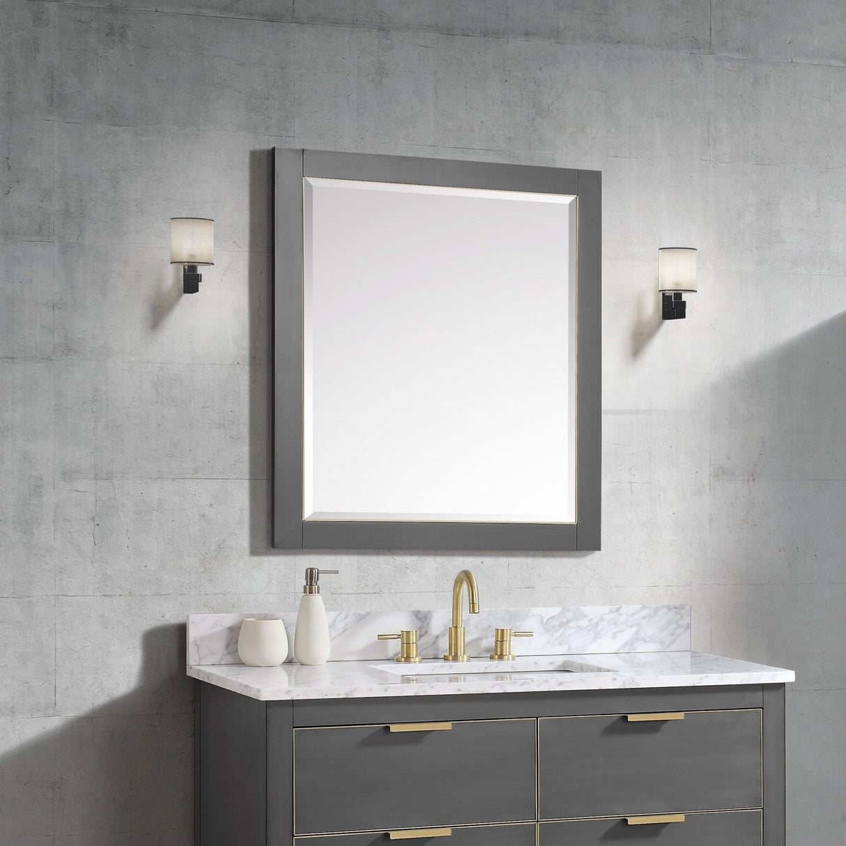 Avanity 28 in. Mirror for Allie / Austen in Twilight Gray with Gold Trim