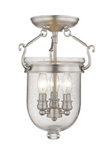 Livex Lighting 5081-91 Jefferson 3 Light Brushed Nickel Bell Jar Semi Flush with Seeded Glass