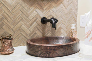 Premier Copper Products VO18SKDB 18" Oval Skirted Vessel Hammered Copper Sink