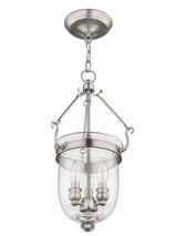 Livex Lighting 5083-91 Jefferson 3 Light Brushed Nickel Bell Jar Hanging Lantern with Seeded Glass
