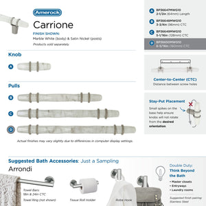 Amerock Cabinet Pull Marble White/Satin Nickel  6-5/16 inch (160 mm) Center to Center Carrione 1 Pack Drawer Pull Drawer Handle Cabinet Hardware