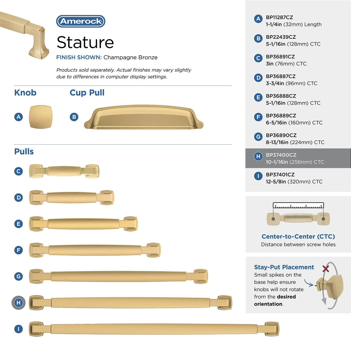 Amerock BP37400CZ Champagne Bronze Cabinet Pull 10-1/16 in (256 mm) Center-to-Center Cabinet Handle Stature Drawer Pull Kitchen Cabinet Handle Furniture Hardware