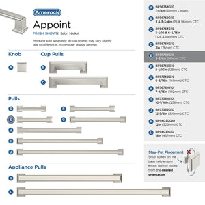 Amerock Cabinet Pull Satin Nickel 3-3/4 inch (96 mm) Center-to-Center Appoint 1 Pack Drawer Pull Cabinet Handle Cabinet Hardware
