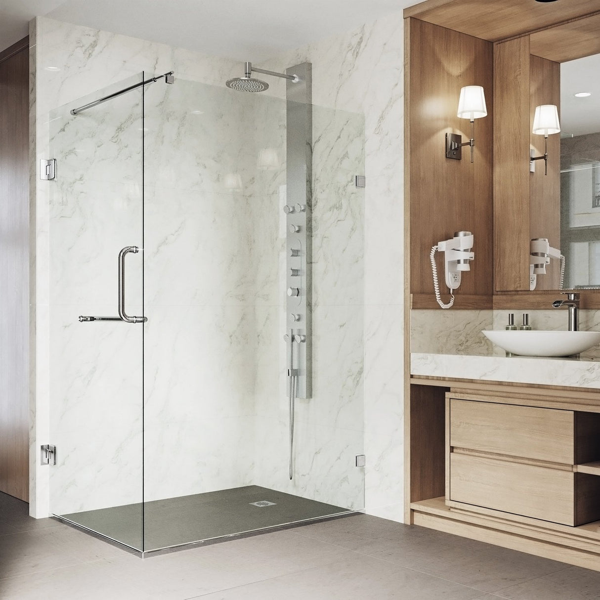 VIGO VG6012CHCL36 34.0" -46.0" W -73.38" H Frameless Hinged Rectangle Shower Enclosure with Clear 0.38" Tempered Glass and Stainless Steel Hardware in Chrome Finish with Reversible Handle