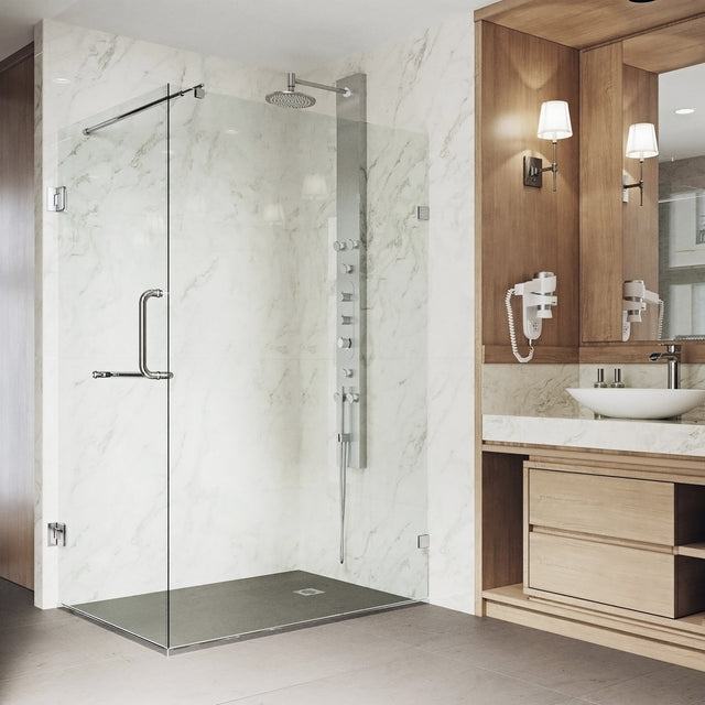 VIGO VG6012CHCL36 34.0" -46.0" W -73.38" H Frameless Hinged Rectangle Shower Enclosure with Clear 0.38" Tempered Glass and Stainless Steel Hardware in Chrome Finish with Reversible Handle