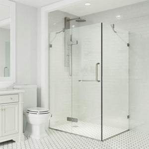 VIGO 34 in. x 46 in. x 73 in. Monteray Frameless Hinged Rectangle Shower Enclosure with Clear 0.38" Tempered Glass and Hardware in Brushed Nickel Finish with Reversible Handle - VG6011BNCL36