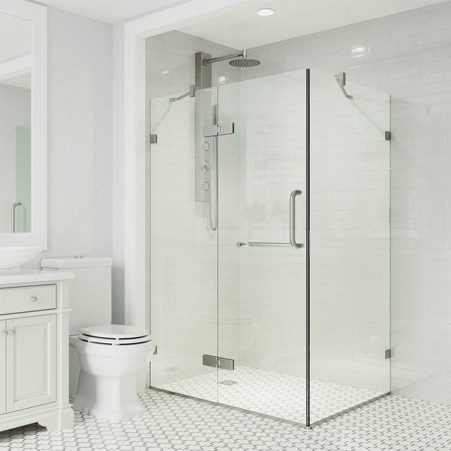 VIGO 34 in. x 46 in. x 73 in. Monteray Frameless Hinged Rectangle Shower Enclosure with Clear 0.38" Tempered Glass and Hardware in Brushed Nickel Finish with Reversible Handle - VG6011BNCL36