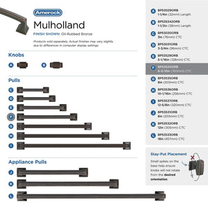 Amerock Cabinet Pull Oil Rubbed Bronze 6-5/16 inch (160 mm) Center to Center Mulholland 1 Pack Drawer Pull Drawer Handle Cabinet Hardware
