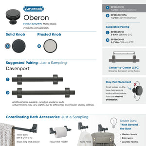 Amerock Cabinet Knob Matte Black 1-3/8 inch (35 mm) Diameter Oberon 1 Pack Drawer Knob Cabinet Hardware