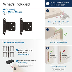 Amerock Cabinet Hinge 3/8 inch (10 mm) Inset Hinge Oil Rubbed Bronze 2 Pack Self-Closing Hinge Face Mount Hinge Cabinet Door Hinge