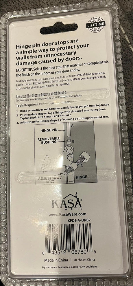 KasaWare KFD1-A-ORB2 Hinge Pin Door Stop with Adjustable Pad, 2-pack