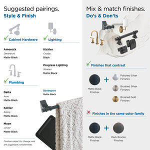 Amerock BH36052MB Matte Black Towel Ring 5-1/4 in (133 mm) Length Towel Holder Davenport Hand Towel Holder for Bathroom Wall Small Kitchen Towel Holder Bath Accessories