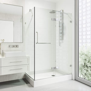 VIGO 32 in. x 40 in. x 79 in. Monteray Frameless Hinged Rectangle Shower Enclosure with Clear 0.38" Tempered Glass and Hardware in Chrome Finish with Left Handle and Base - VG6011CHCL40WR