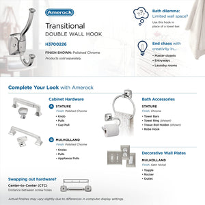 Amerock H3700226 Kinsale Double Prong Decorative Wall Hook Polished Chrome Hook for Coats, Hats, Backpacks, Bags Hooks for Bathroom, Bedroom, Closet, Entryway, Laundry Room, Office