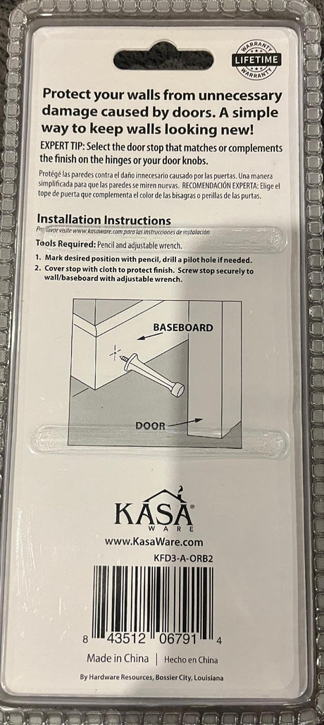 KasaWare KFD3-A-ORB2 Rigid Door Stop, 2-pack