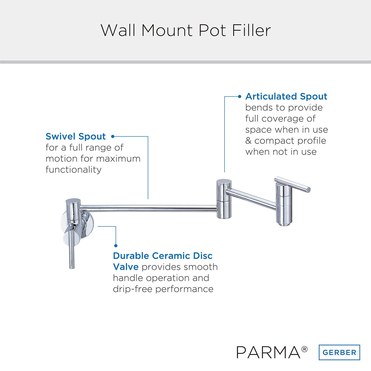 Gerber D205058 Chrome Parma Wall Mount Kitchen Pot Filler